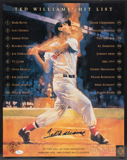 Ted Williams Hitters Hall Of Fame Dedication, February 9, 1995, Citrus Hills, FL, Lithograph