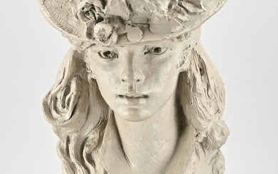 Terracotta bust Fleur de Lys. Signed Rodin. austin prop inc. 1979. Size: H 52 cm....