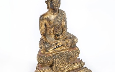 Thai gilt bronze seated Buddha figure 6 1/4"H x 5"W x 3"D