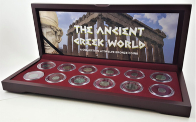 "The Greek World" Set of (12) Bronze Coins with Deluxe Wooden Display Box