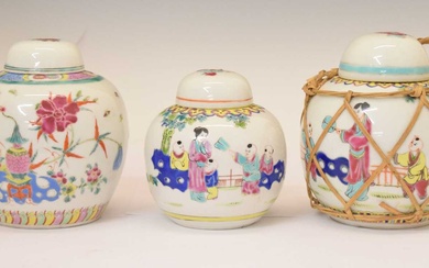 Three Chinese Famille Rose ginger jars with covers
