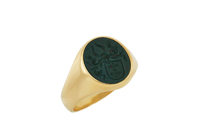 Three Gold and Hardstone Signet Rings