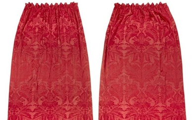 Three pairs of strawberry silk damask curtains from the