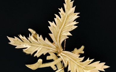 Tiffany & Co. Schlumberger 18k Yellow Gold Textured & Polished 3 Leaf Brooch Pin