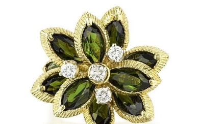 Tourmaline and Diamond Flower Cluster Ring