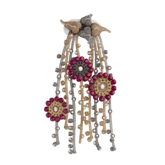 Tove Rygg - 14 kt. Gold-filled, Silver, Steel - Brooch Rubies - Zircons