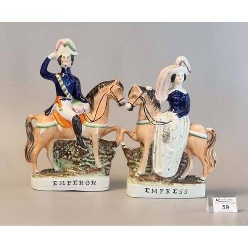 Two 19th Century Staffordshire pottery equestrian figures, '...