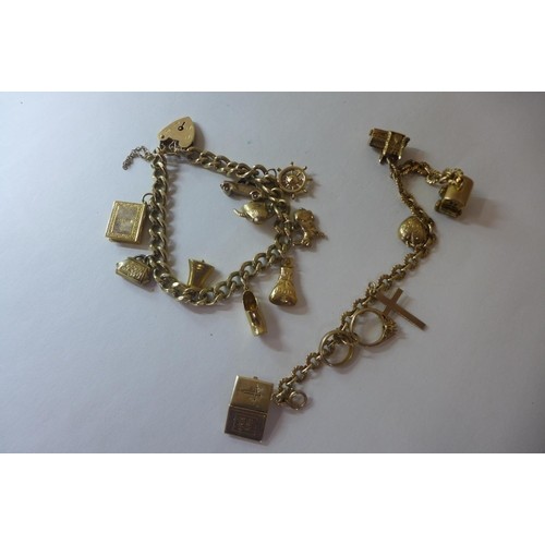 Two 9ct yellow gold charm bracelets, total weight approx 50 ...