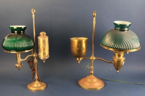 Two Antique Brass Student Lamps