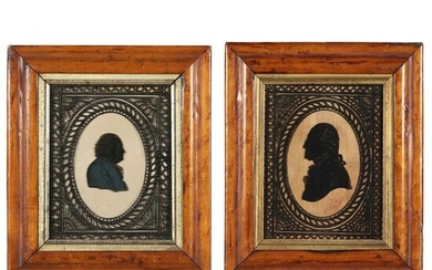 Two Antique Reverse Painting on Glass Silhouettes of