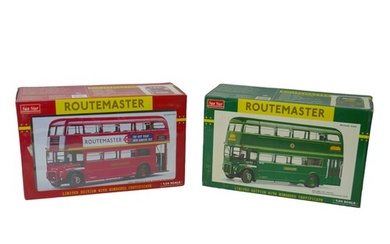 Two limited edition Sun Star 1:24 scale Routemaster bus mode...