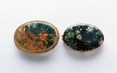 Two moss agate brooches