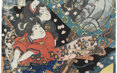 UTAGAWA KUNIYOSHI (1797-1861), Kusunoki Tamonmaru Masatsura and Chikudomaru