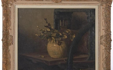 Unclearly signed, Still life with ginger jar, canvas