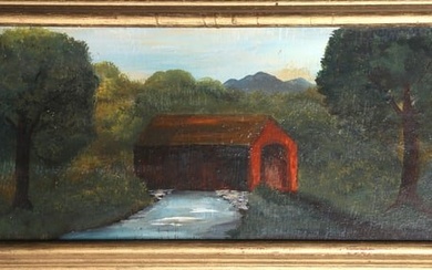 Unknown Artist, Covered Bridge I, Oil on board