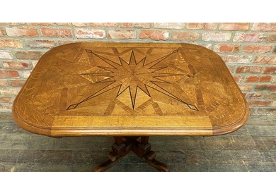 Unusual 19th century oak inlaid centre table, the top with e...