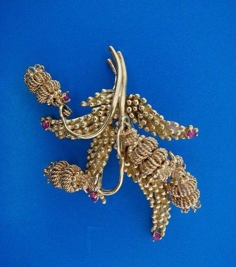 VERY COOL Tiffany & Co. 18k Yellow Gold & Ruby Brooch