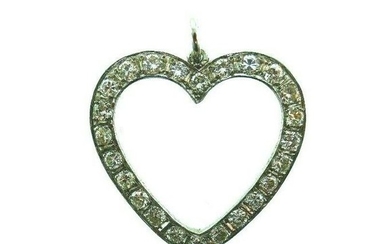 VINTAGE 14k White Gold & Diamond Heart Pendant