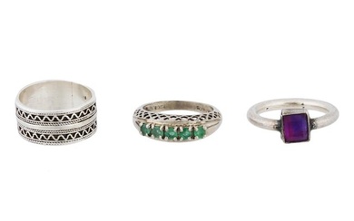 VINTAGE STERLING SILVER GEMSTONE AND NIELLO RINGS