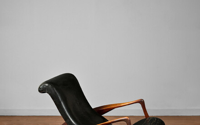 VLADIMIR KAGAN (1927-2016) Contour Rocking Lounge Chaircirca 1956model no. 175-F, Vladimir Kagan Designs, Inc., walnut, leather upholsteryheight 36 1/2in (93cm); width 33in (84cm); depth 30 1/2in (77cm)