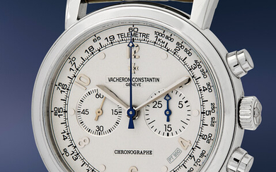 Vacheron Constantin, Ref. 47120/000P-9216 A rare, large, and attractive platinum chronograph wristwatch with sand-blasted platinum dial, telemeter scale, certificate of origin, and presentation box, numbered 30 of a limited edition of 75 pieces