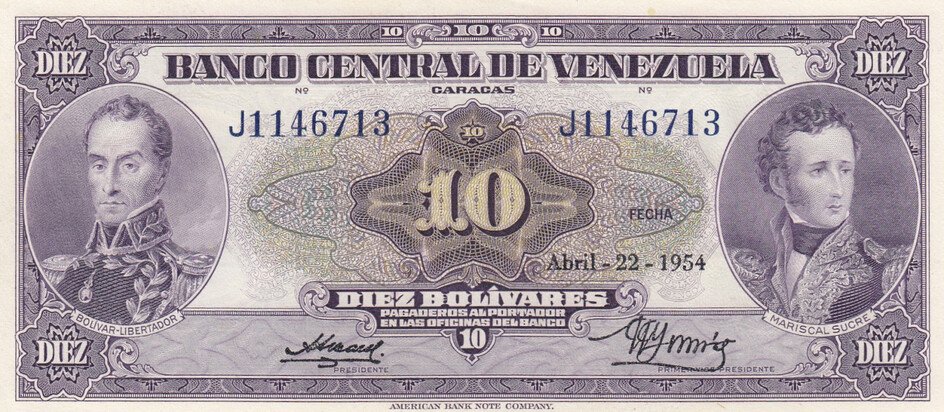 Venezuela 10 Bolivares 1954