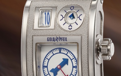 Vianney Halter and Goldpfeil, A very fine, unusual and rare white gold rectangular-shaped wristwatch with center seconds, jumping hours and moon phases