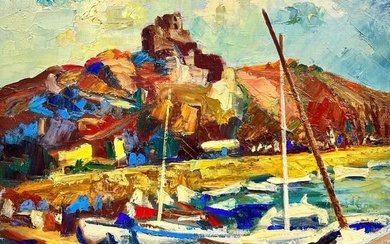 Vibrant Boats At The French Harbour Impressionist Signed Thick Oil Impasto 1960's