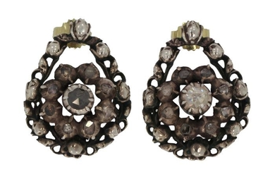 Victoriaans ca. 1850 - 14 kt. Silver, Yellow gold - Earrings Diamond