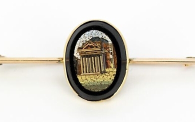 Victorian - 15 kt. Yellow gold - Brooch Micro Mosaic on Onyx