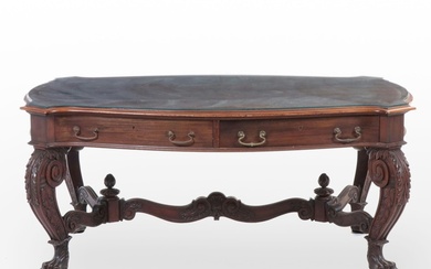 Victorian Carved Mahogany Library Table, Late 19th Century