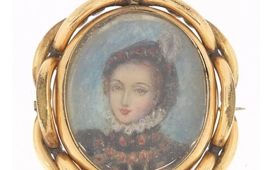 Victorian oval hand painted portrait miniature of a female i...