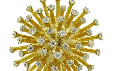 Vintage Diamond Yellow Gold Sputnik PIN Brooch Clip