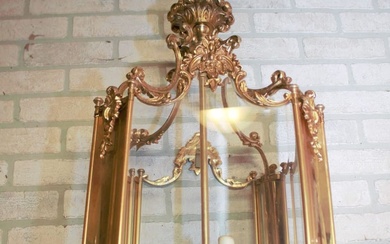 Vintage French Doré Gilt Bronze Louis XV Style Foyer Lantern
