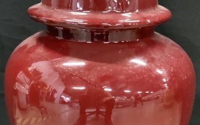 Vintage Red Glazed Asian Ceramic Ginger Jar 2ft