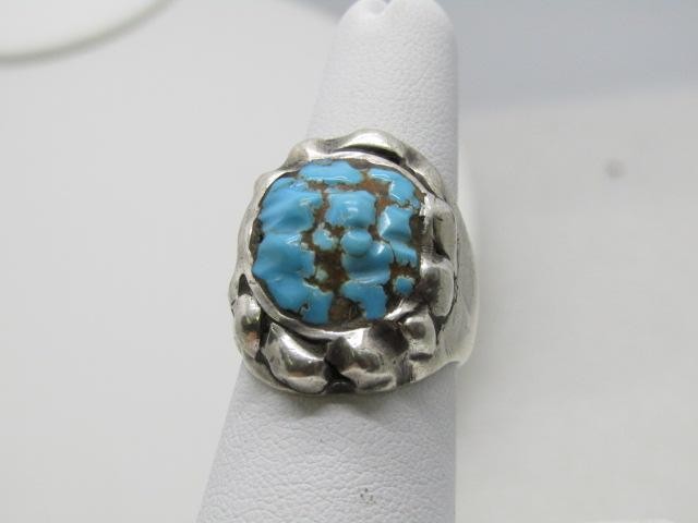 Vintage Southwestern Sterling Turquoise Ring, Freeform