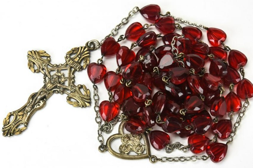 Vintage Sterling Silver & Garnet Glass Rosary Bead