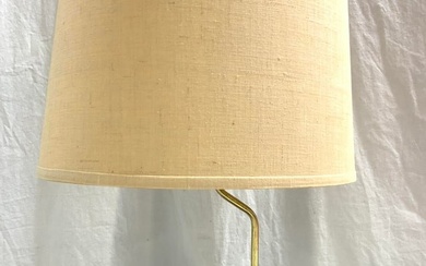 Vtg Wood Base Table Lamp W Canvas Shade
