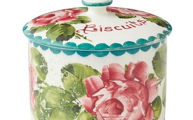 WEMYSS WARE 'CABBAGE ROSES' PATTERN BISCUIT BARREL AND