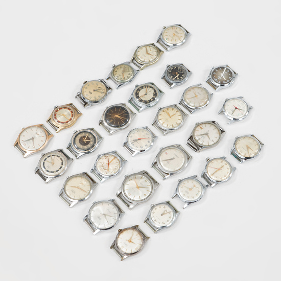WRIST WATCH, approx. 59 pcs. , steel/double, manual/automatic, 1940s-60s.