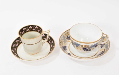 Wedgwood bone china breakfast cup and saucer, circa 1814-22, and a Wedgwood pearlware French Shape coffee cup and saucer, with black ground borders