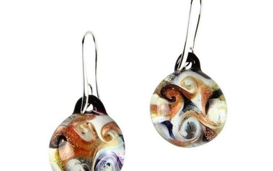 White Multi-Coloured Swirl Murano Glass Earrings