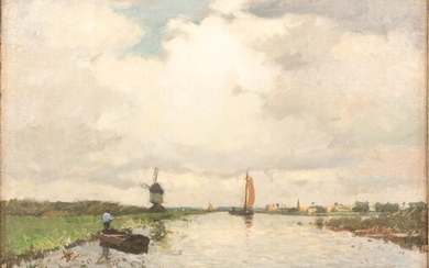 Willem Johannes Weissenbruch (1864 - 1941): polder landscape with a...