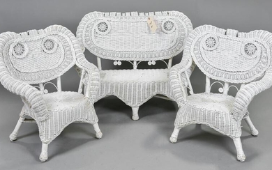 Youth Size Painted Wicker Settee & 2 Chairs