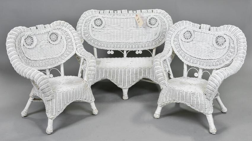 Youth Size Painted Wicker Settee & 2 Chairs