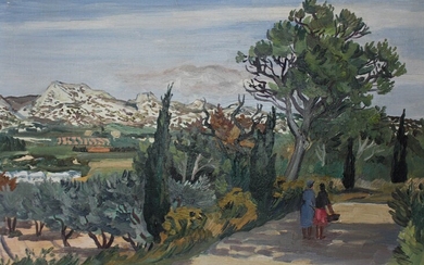 Yves BRAYER (1907-1990) Chemin aux Baux de Provence, 1973. Huile sur toile signée en bas...