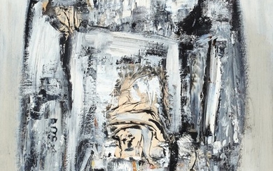 Zbigniew Kupczynski: Composition. Signed and dated Kupczynski, 1965. Mixed media on canvas. 73×60 cm.