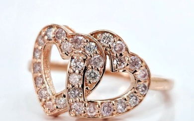 *no reserve* 0.55 ct N.Fancy Pink Diamond Designer Heart Ring - 0.55 gr - 14 kt. Pink gold - Ring - 0.55 ct Diamond