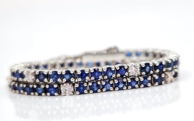*no reserve* 5.50 ct Blue Sapphire & 0.60 ct Light Pink Diamond Tennis Bracelet - 8.38 gr - 14 kt. White gold - Bracelet Sapphire - Diamond