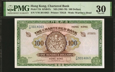 (t) HONG KONG. Chartered Bank. 100 Dollars, ND (1961-70). P-71b. PMG Very Fine 30.
